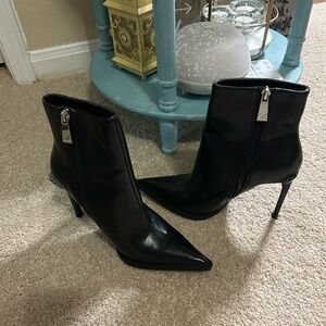 Zara Black Leather Elegant Embellished Ankle Boots Size 6.5-7
